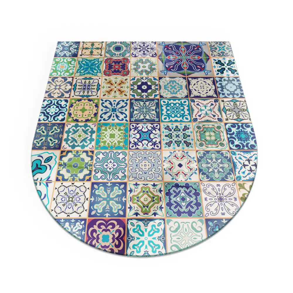 Plaque de sol semi-ovale en verre trempé pour cheminée motif mosaïque sur carreaux
