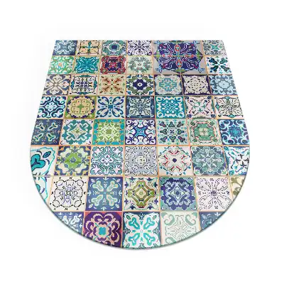 Plaque de sol semi-ovale en verre trempé pour cheminée motif mosaïque sur carreaux