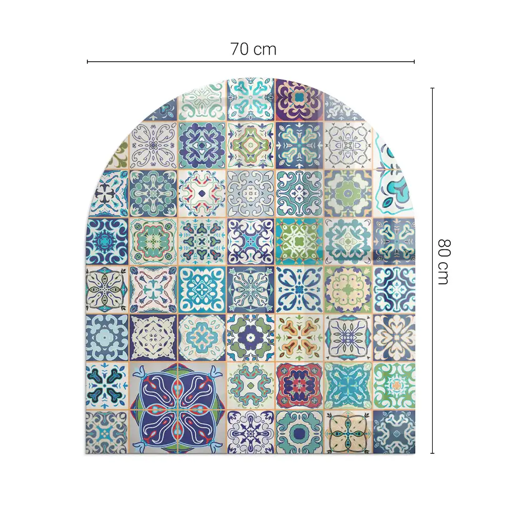 Plaque de sol semi-ovale en verre trempé pour cheminée motif mosaïque sur carreaux