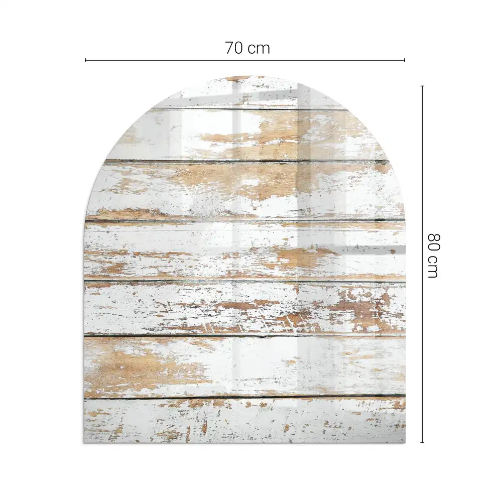 Plaque de protection de sol semi-ovale pour cheminée aspect bois vieilli