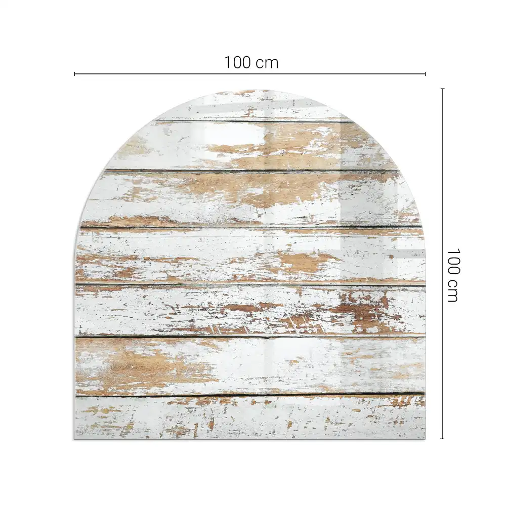 Plaque de protection de sol semi-ovale pour cheminée aspect bois vieilli