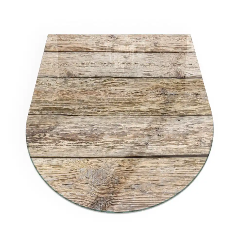 Plaque de sol semi-ovale pour cheminée aspect planches en bois naturel