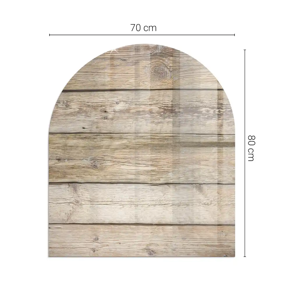 Plaque de sol semi-ovale pour cheminée aspect planches en bois naturel