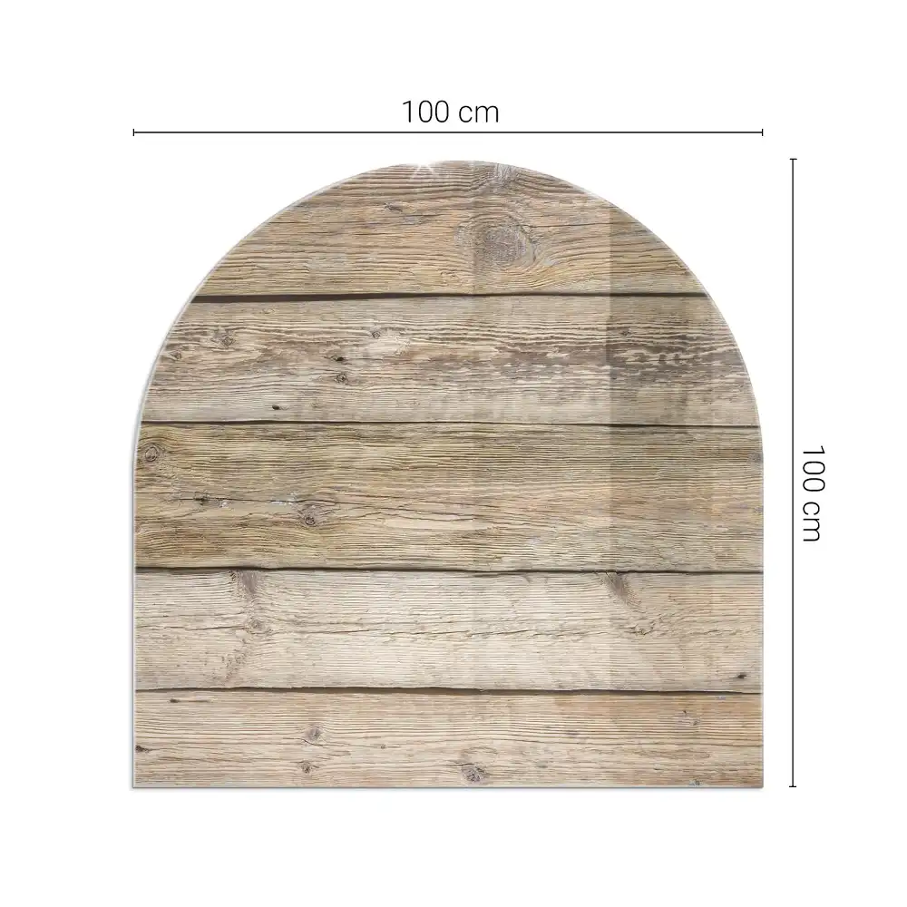 Plaque de sol semi-ovale pour cheminée aspect planches en bois naturel