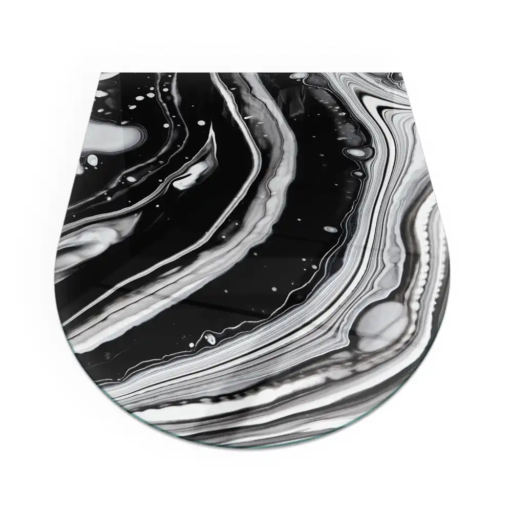 Plaque de sol semi-ovale en verre pour cheminée avec motif vagues et lignes abstraites