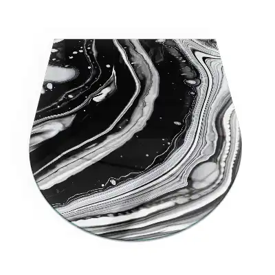 Plaque de sol semi-ovale en verre pour cheminée avec motif vagues et lignes abstraites