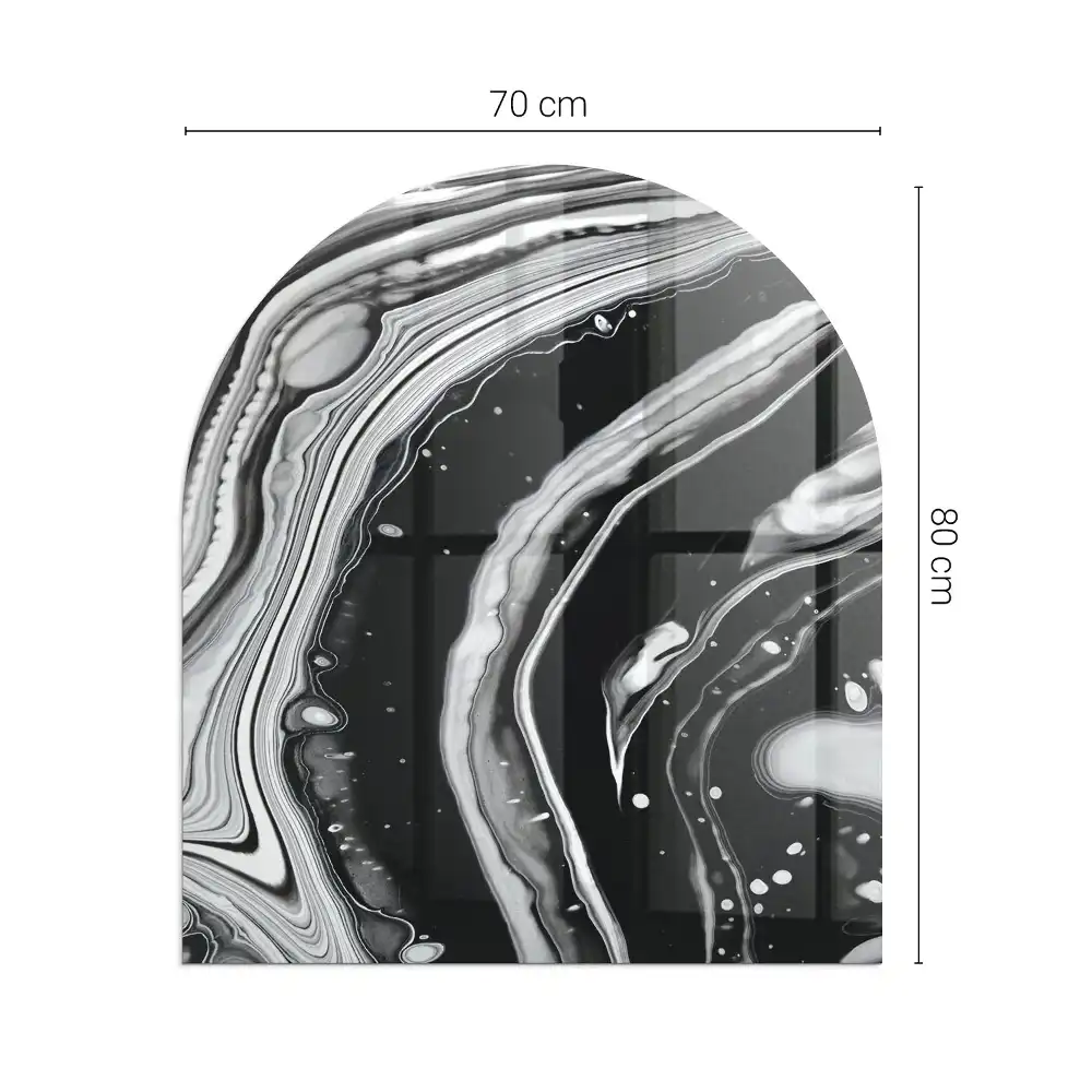 Plaque de sol semi-ovale en verre pour cheminée avec motif vagues et lignes abstraites