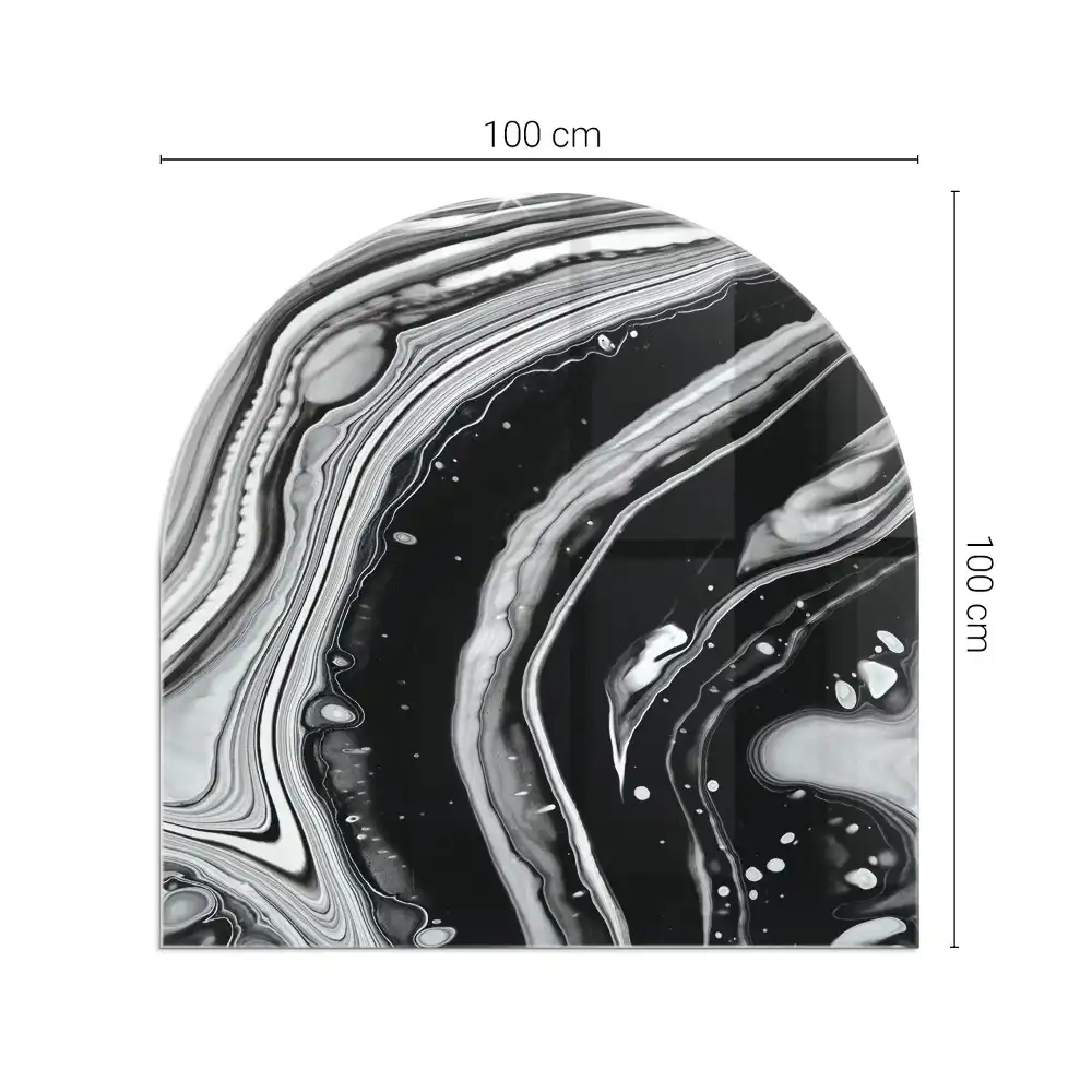 Plaque de sol semi-ovale en verre pour cheminée avec motif vagues et lignes abstraites