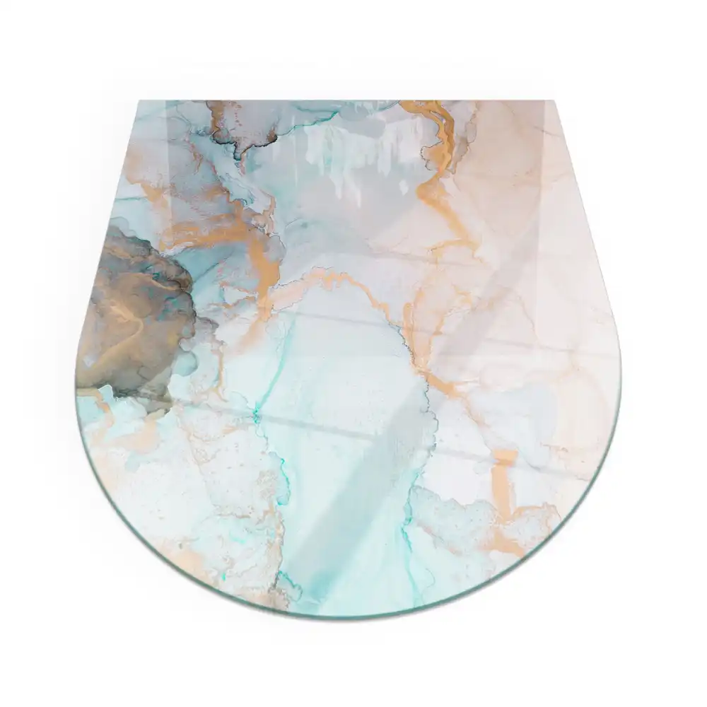 Plaque de sol semi-ovale en verre trempé pour poêle avec motif abstrait fluide