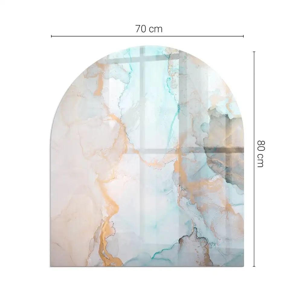 Plaque de sol semi-ovale en verre trempé pour poêle avec motif abstrait fluide