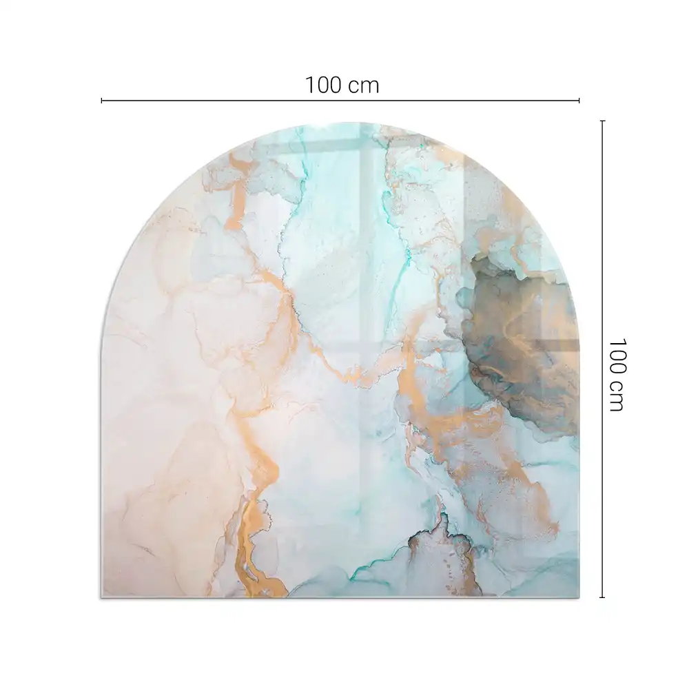 Plaque de sol semi-ovale en verre trempé pour poêle avec motif abstrait fluide