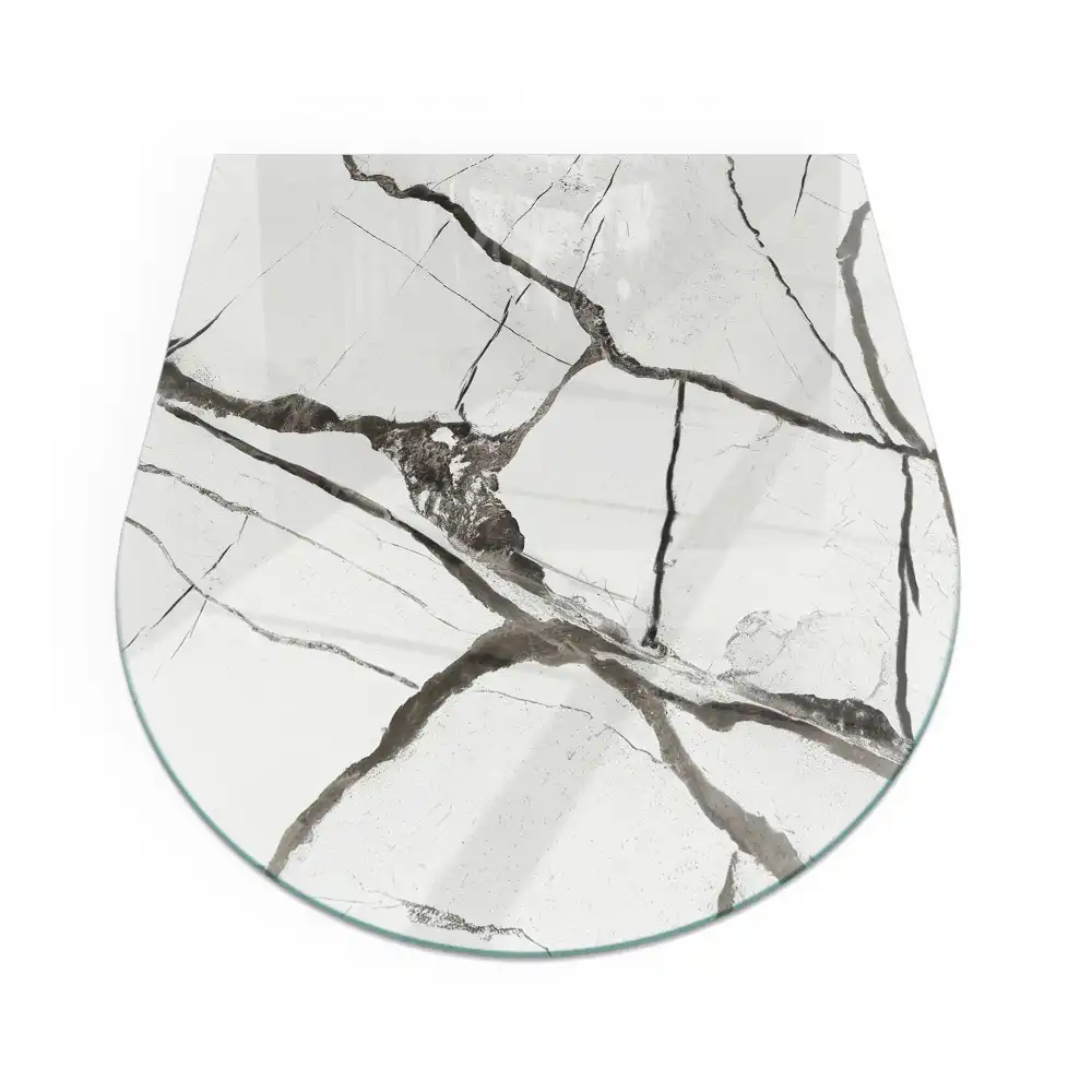Plaque de sol en verre semi-ovale pour poêle à bois motif veines de marbre