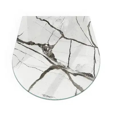 Plaque de sol en verre semi-ovale pour poêle à bois motif veines de marbre