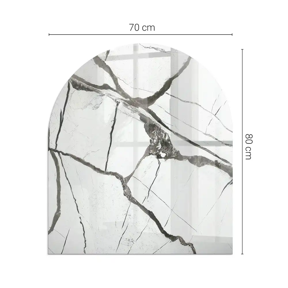 Plaque de sol en verre semi-ovale pour poêle à bois motif veines de marbre