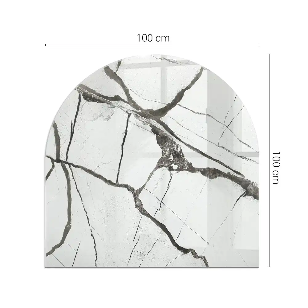 Plaque de sol en verre semi-ovale pour poêle à bois motif veines de marbre