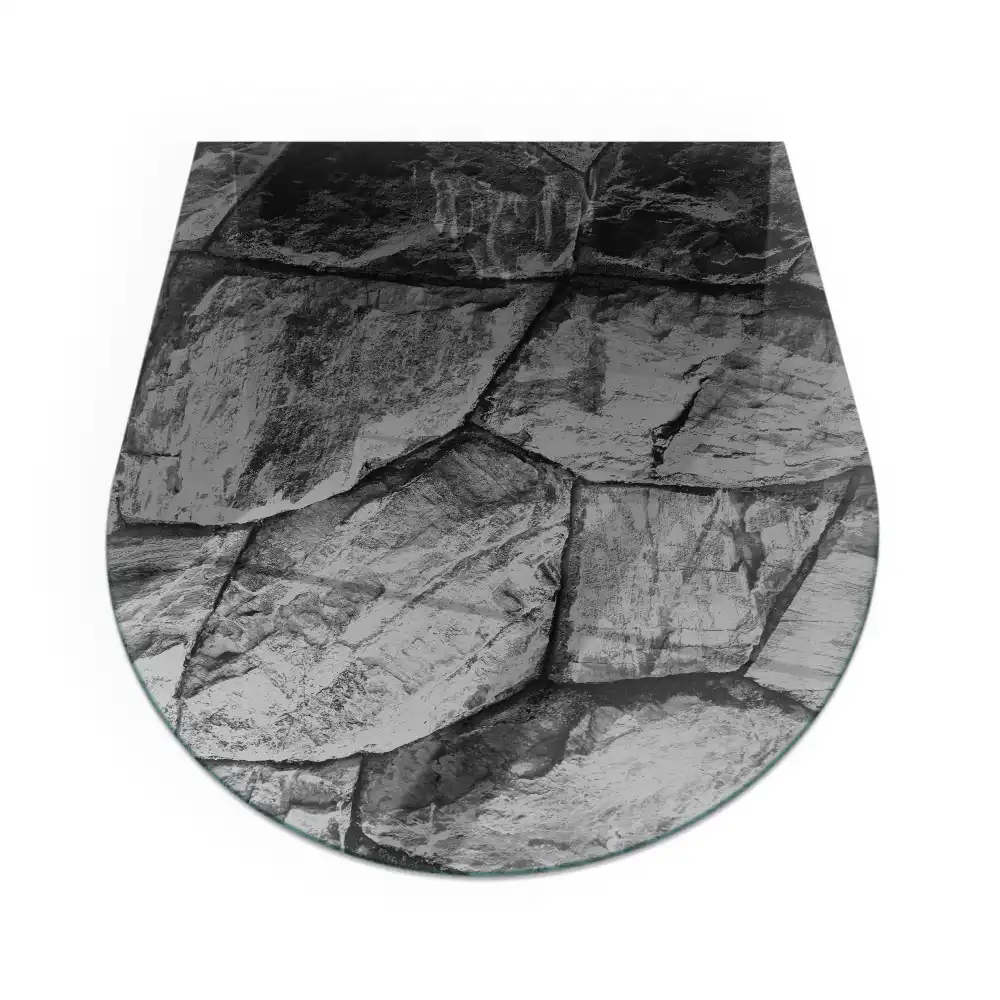 Plaque de sol semi-ovale en verre pour cheminée motif pierre naturelle