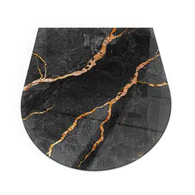 Plaque de sol semi-ovale en verre trempé pour cheminée motif marbre veiné