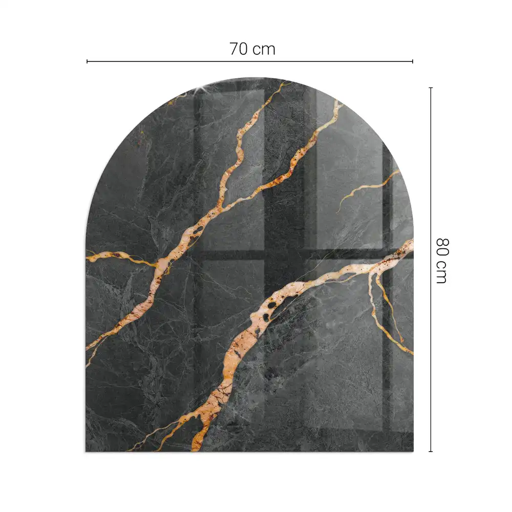 Plaque de sol semi-ovale en verre trempé pour cheminée motif marbre veiné