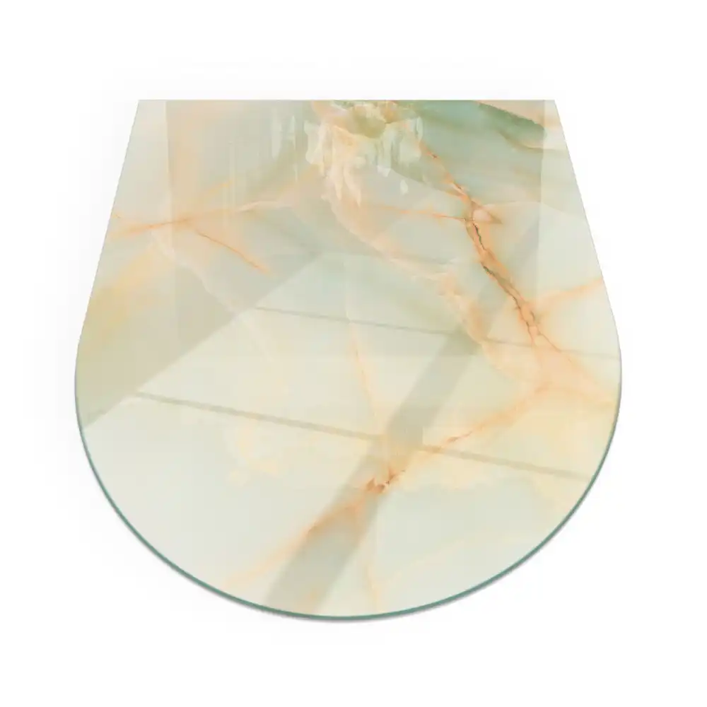 Plaque de protection en verre trempé semi-ovale pour poêle à bois motif marbre abstrait