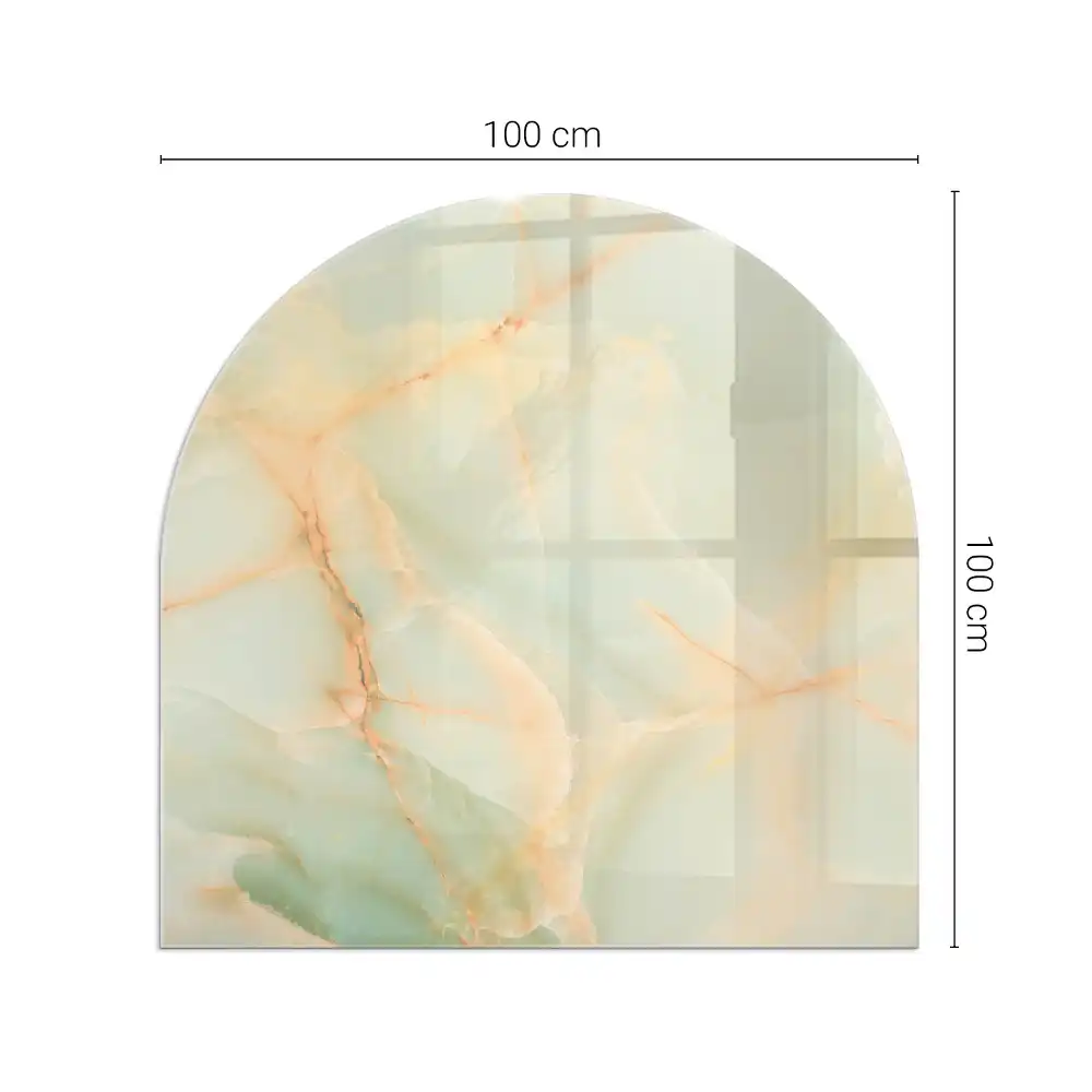 Plaque de protection en verre trempé semi-ovale pour poêle à bois motif marbre abstrait