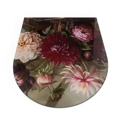 Plaque de protection en verre semi-ovale pour poêle à bois motif bouquet de fleurs
