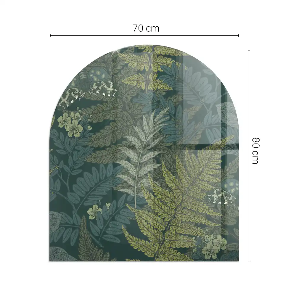 Plaque de sol semi-ovale en verre pour cheminée à motifs végétaux avec papillons