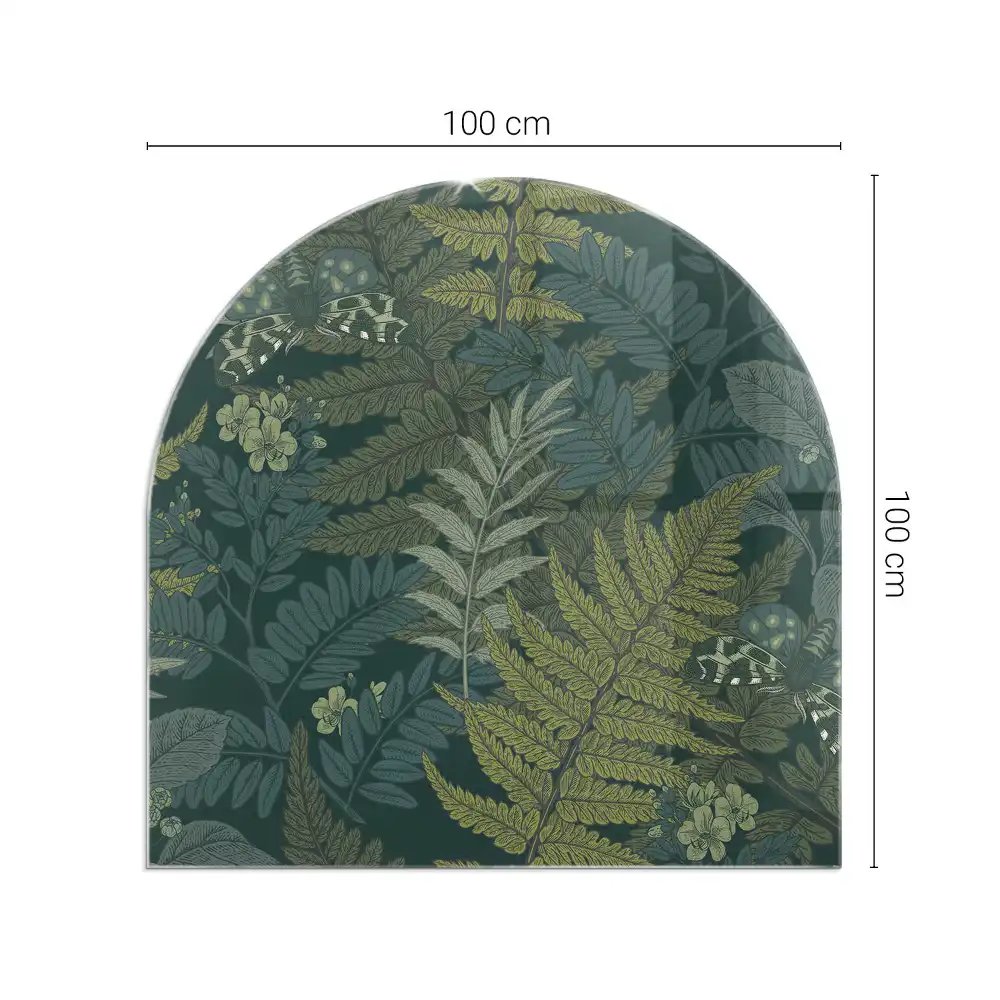 Plaque de sol semi-ovale en verre pour cheminée à motifs végétaux avec papillons