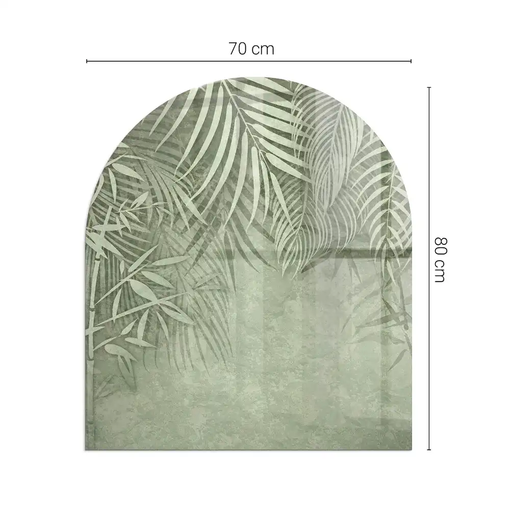 Plaque de sol semi-ovale en verre trempé pour cheminée motif feuilles tropicales