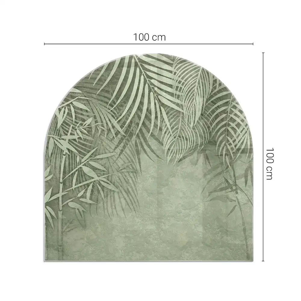 Plaque de sol semi-ovale en verre trempé pour cheminée motif feuilles tropicales