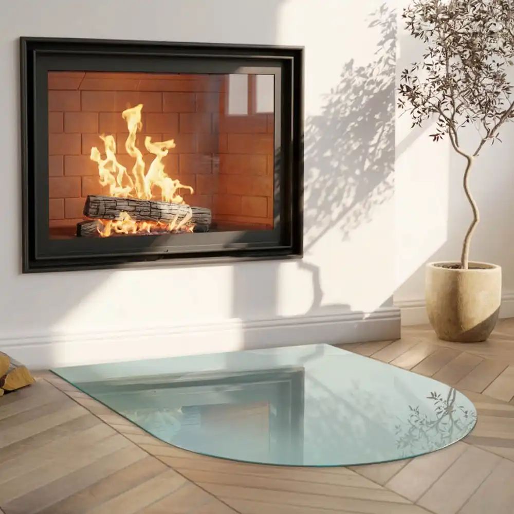 Plaque de sol semi-ovale pour cheminée motif marbré délicat