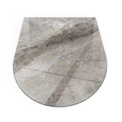 Plaque de sol semi-ovale en verre pour poêle à bois décor pierre naturelle