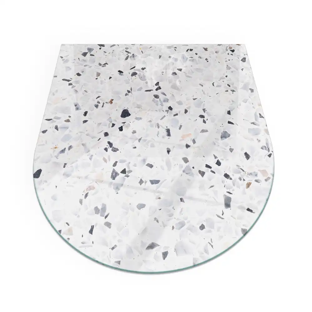 Plaque de protection en verre trempé semi-ovale pour poêle avec motif pierre et particules