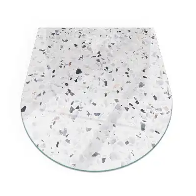 Plaque de protection en verre trempé semi-ovale pour poêle avec motif pierre et particules