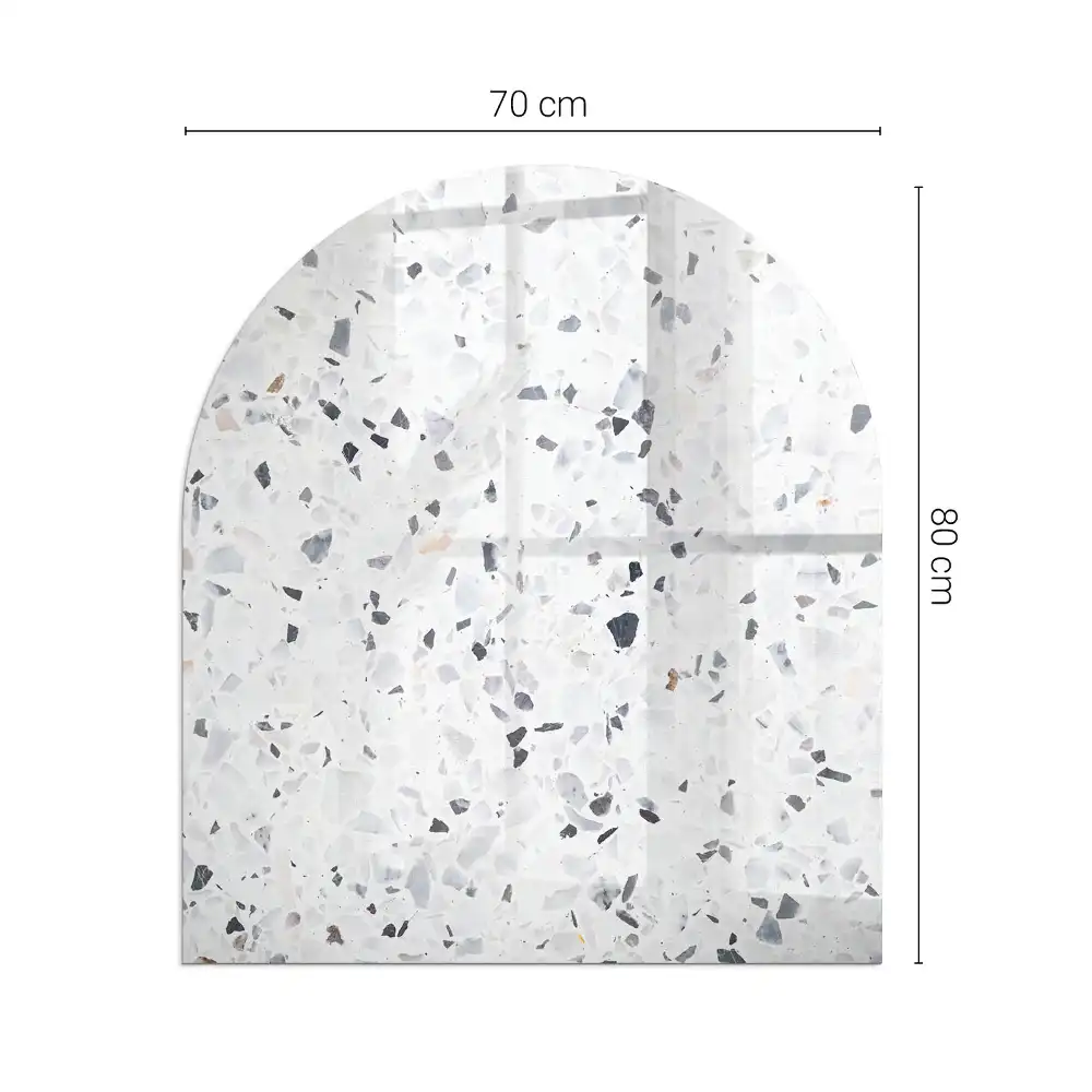 Plaque de protection en verre trempé semi-ovale pour poêle avec motif pierre et particules