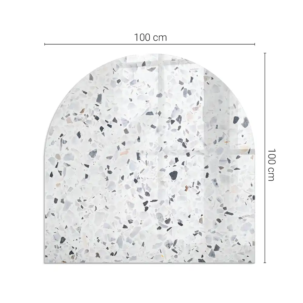 Plaque de protection en verre trempé semi-ovale pour poêle avec motif pierre et particules