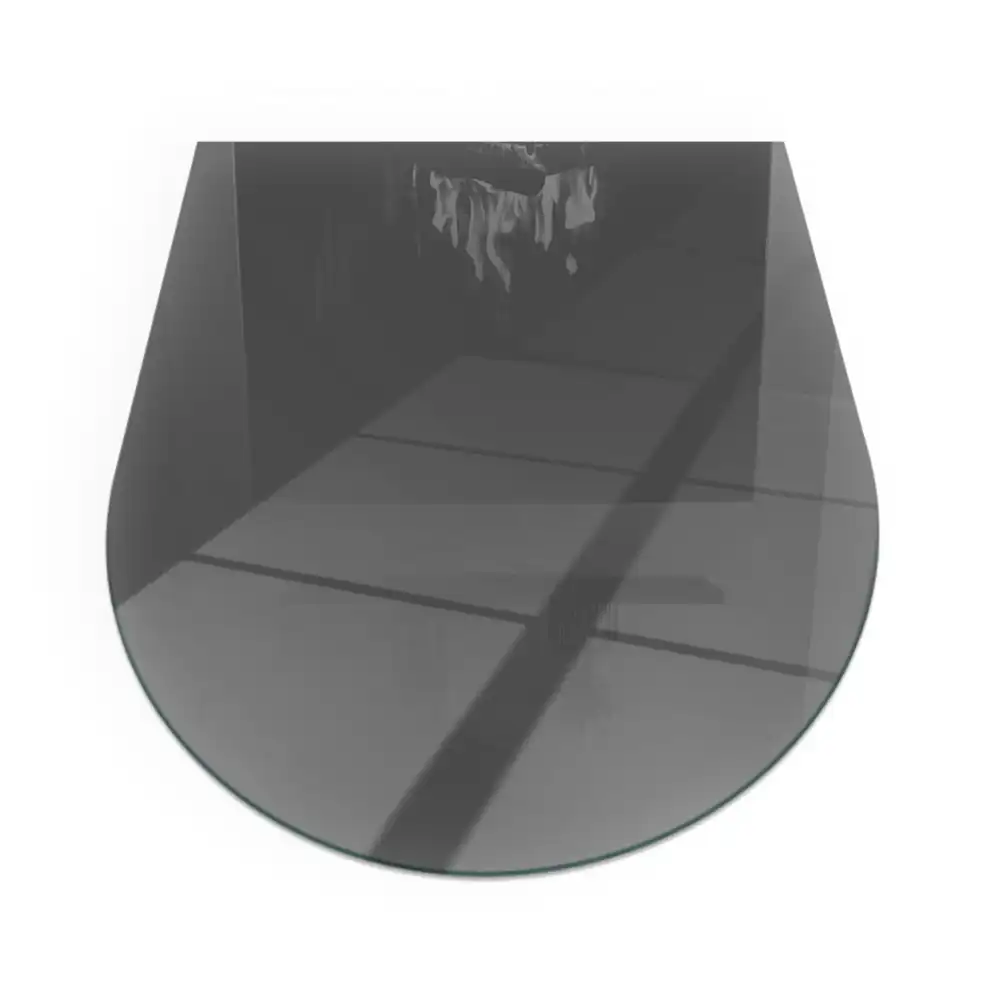 Plaque de sol semi-ovale en verre trempé pour poêle cheminée gris-brun