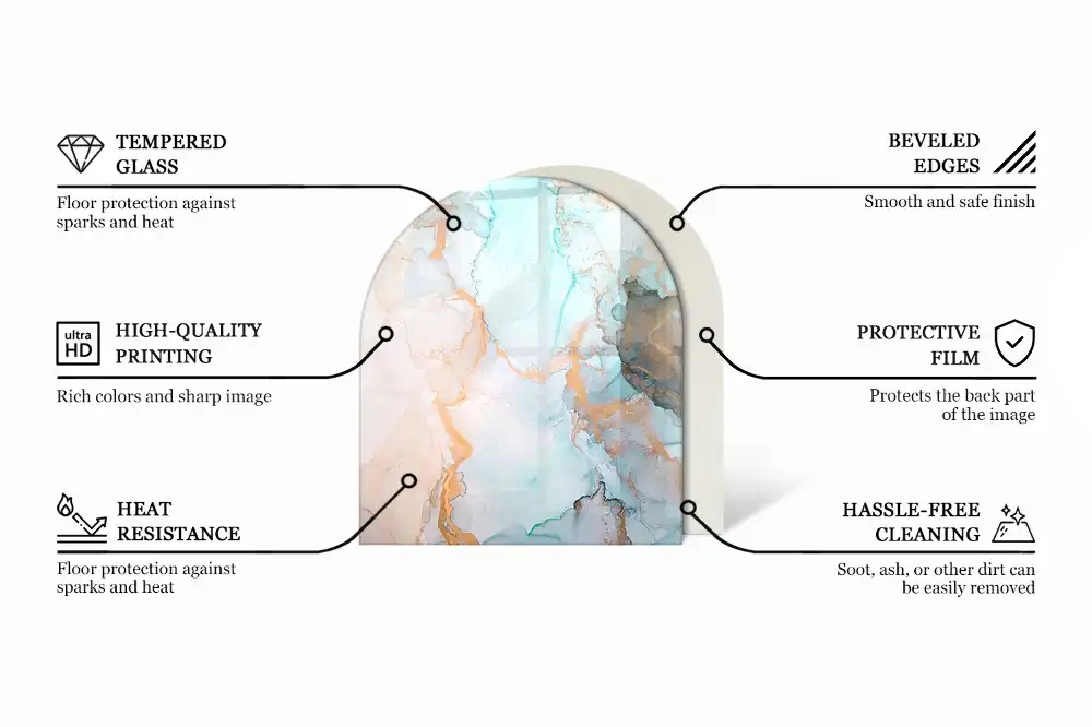 Plaque de sol semi-ovale en verre trempé pour poêle cheminée gris-brun