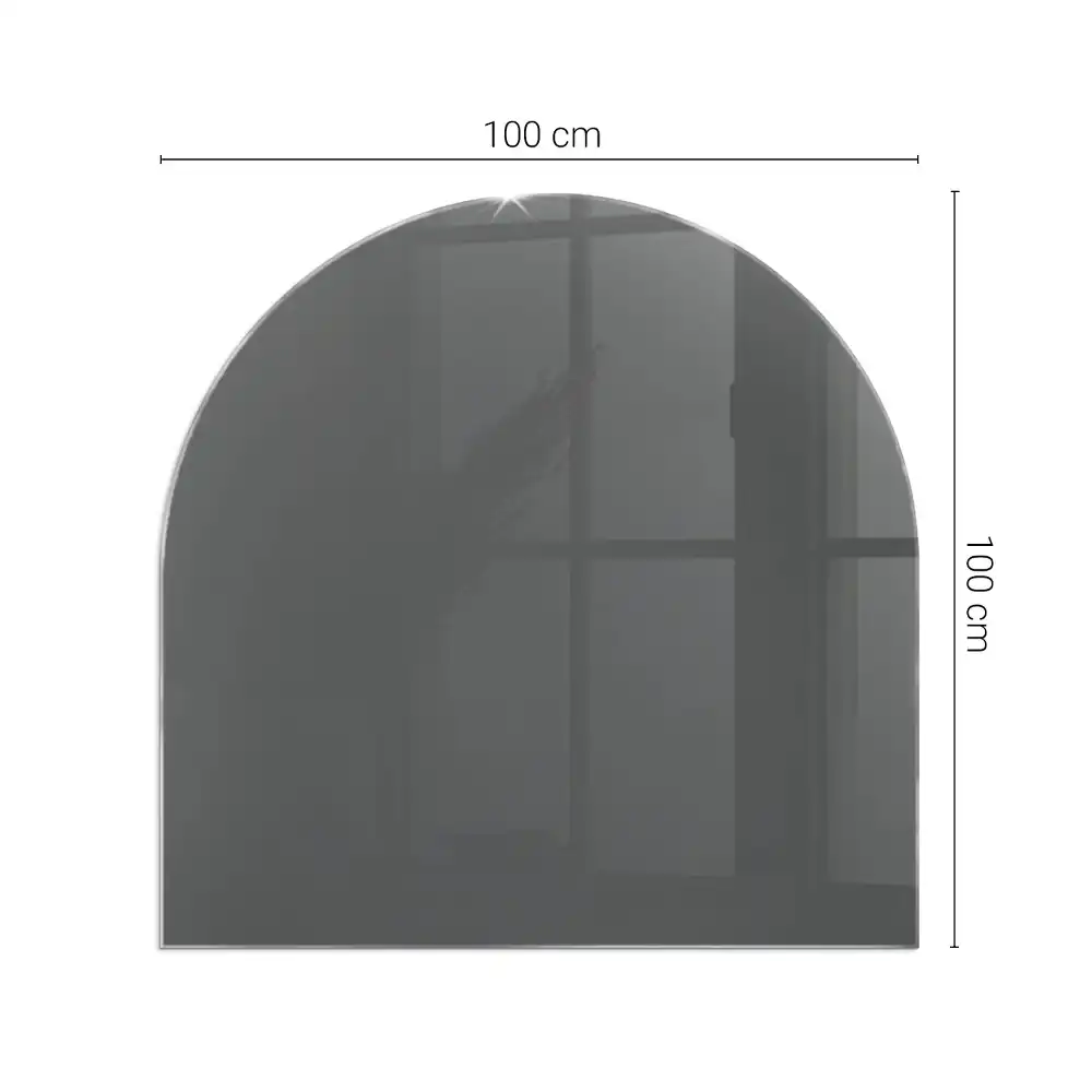 Plaque de sol semi-ovale en verre trempé pour poêle cheminée gris-brun