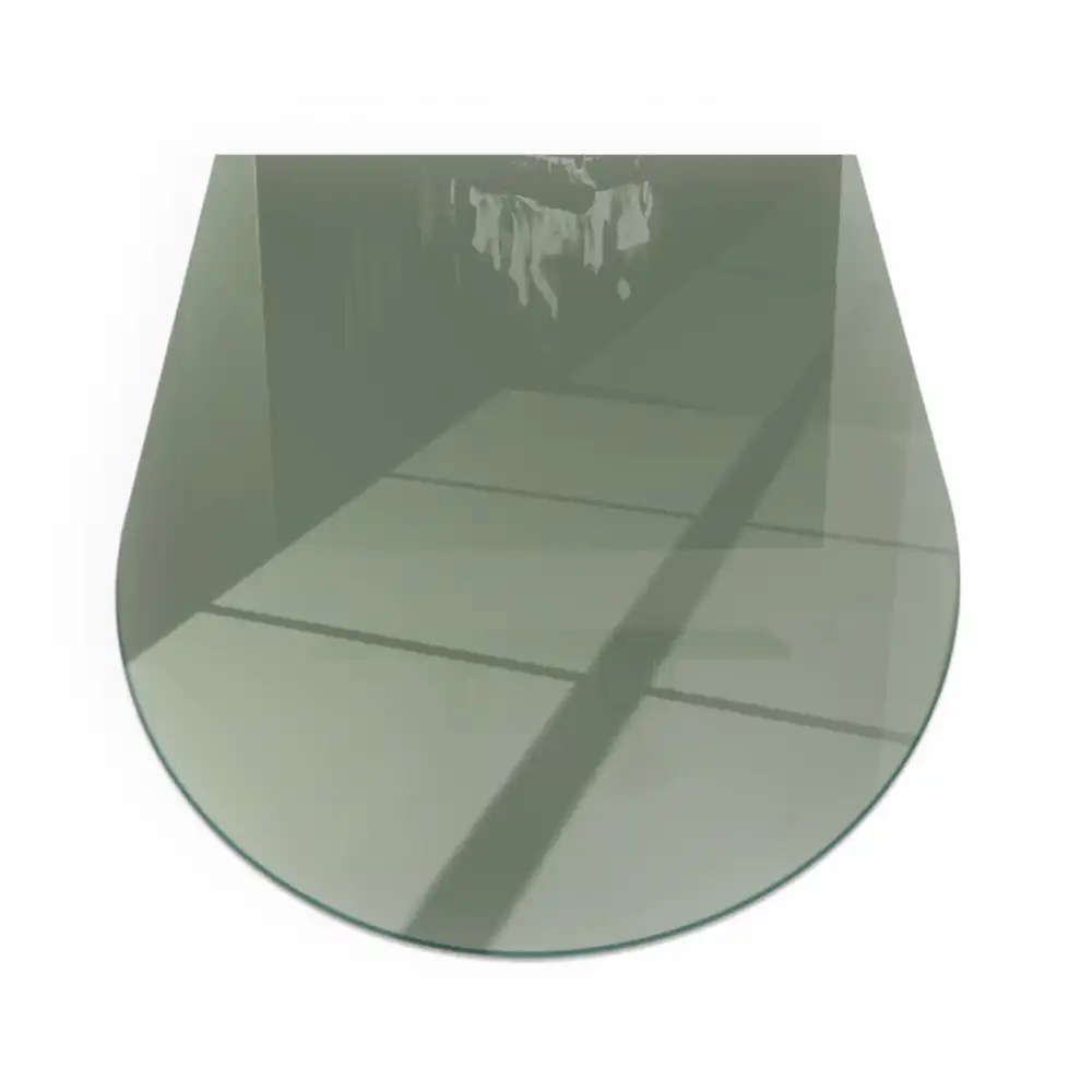 Plaque de sol semi-ovale en verre trempé pour cheminée couleur olive