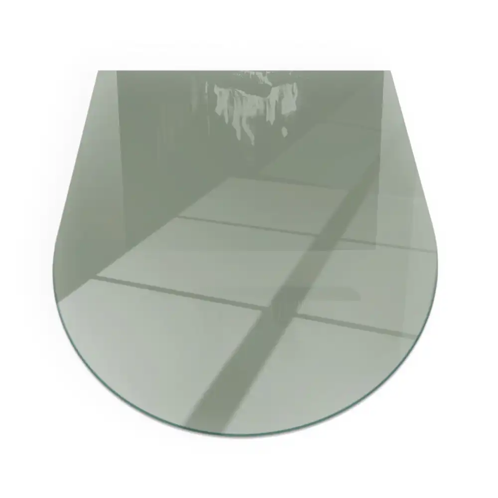 Plaque de sol en verre semi-ovale pour poêle à bois gris-vert