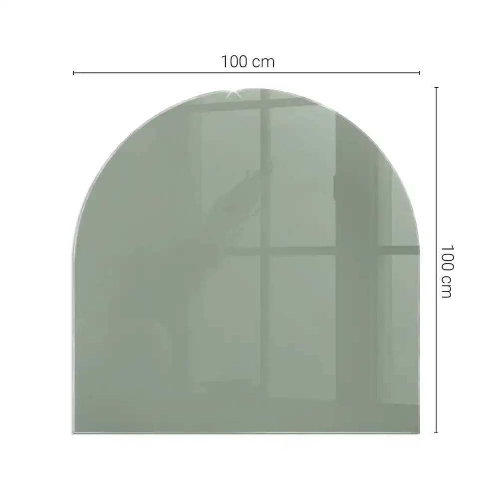 Plaque de sol en verre semi-ovale pour poêle à bois gris-vert