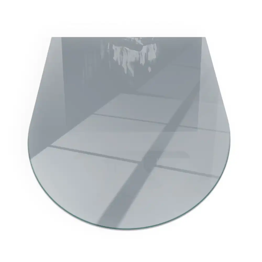 Plaque de sol semi-ovale pour cheminée en verre trempé gris