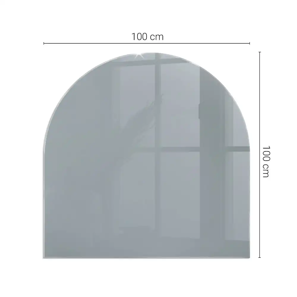 Plaque de sol semi-ovale pour cheminée en verre trempé gris