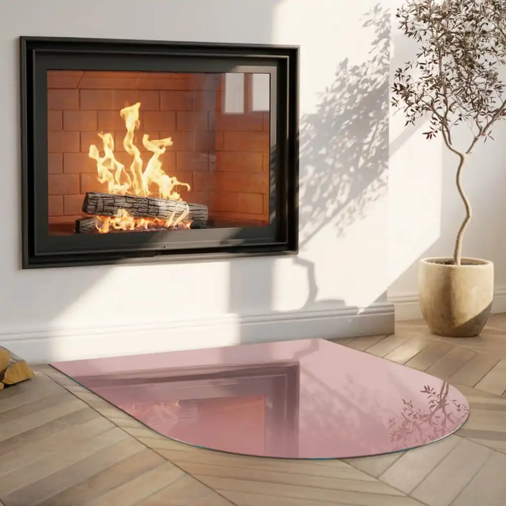 Plaque de sol semi-ovale en verre trempé pour poêle et cheminée couleur rose