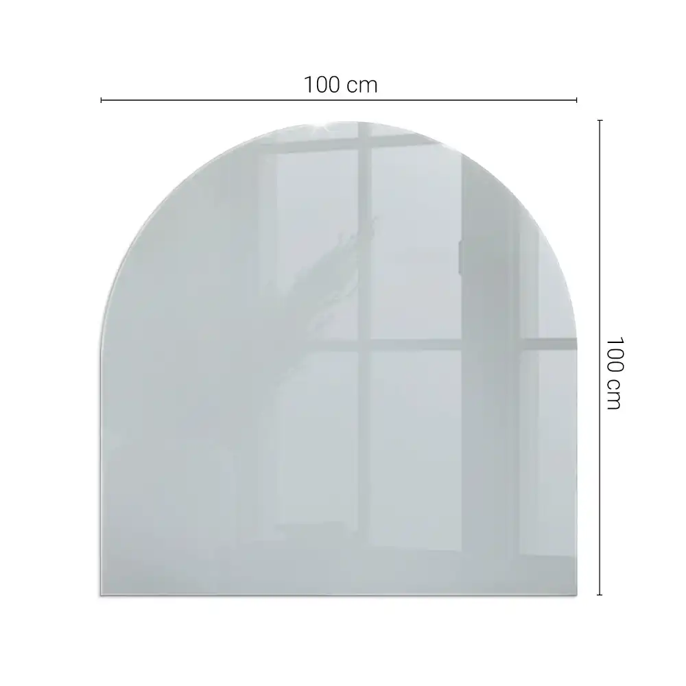 Plaque de sol semi-ovale en verre trempé grise pour cheminée