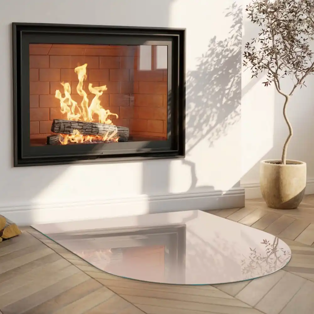 Plaque de sol semi-ovale en verre trempé pour cheminée couleur brun clair