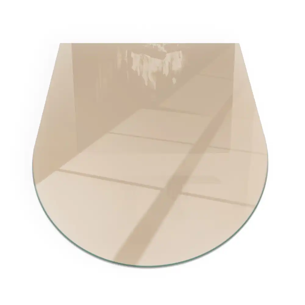 Plaque de sol semi-ovale en verre trempé pour poêle beige