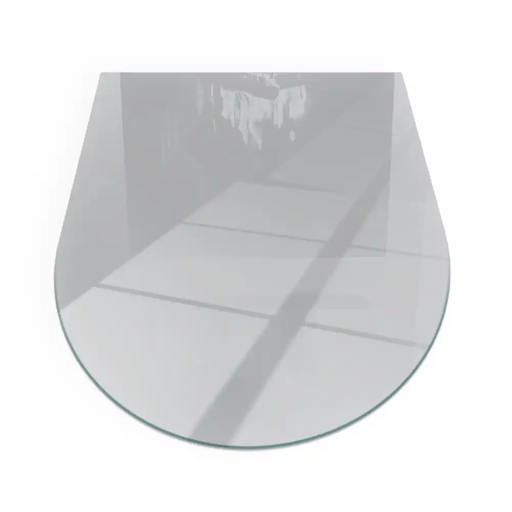 Plaque de sol semi-ovale en verre trempé gris clair pour cheminée