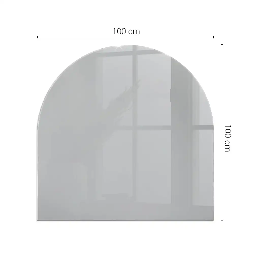 Plaque de sol semi-ovale en verre trempé gris clair pour cheminée