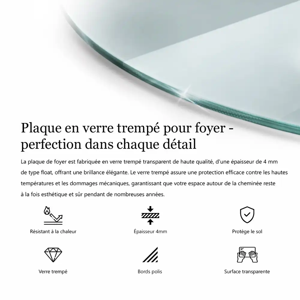 Plaque de sol en verre transparent sous poêle